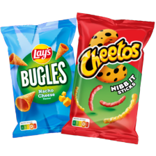 Lay's hamka's, bugles, mama mia's, pomtips, ringlings, grills of Cheetos